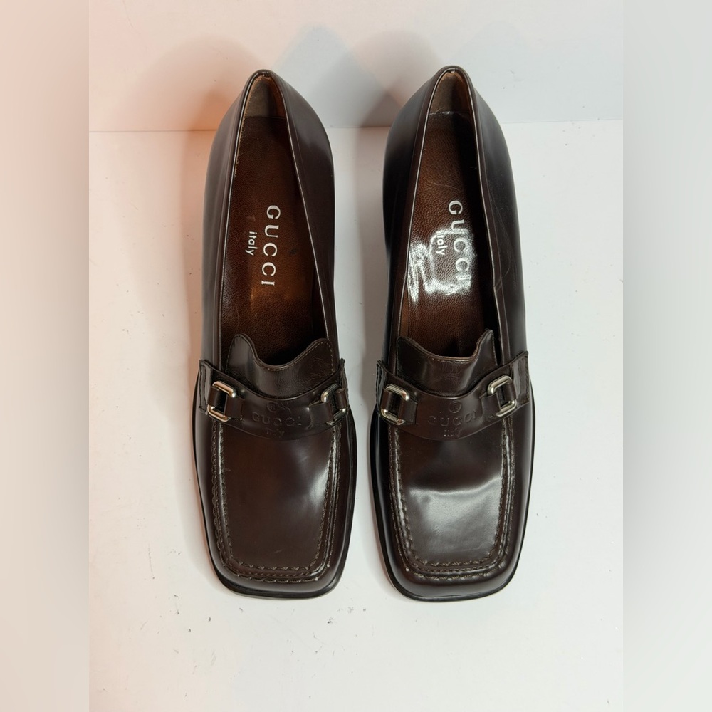 Gucci Brown Leather Loafers Pumps Chunky Heel and Square Toe Size 3.5 UK 36 EU - Picture 2 of 13